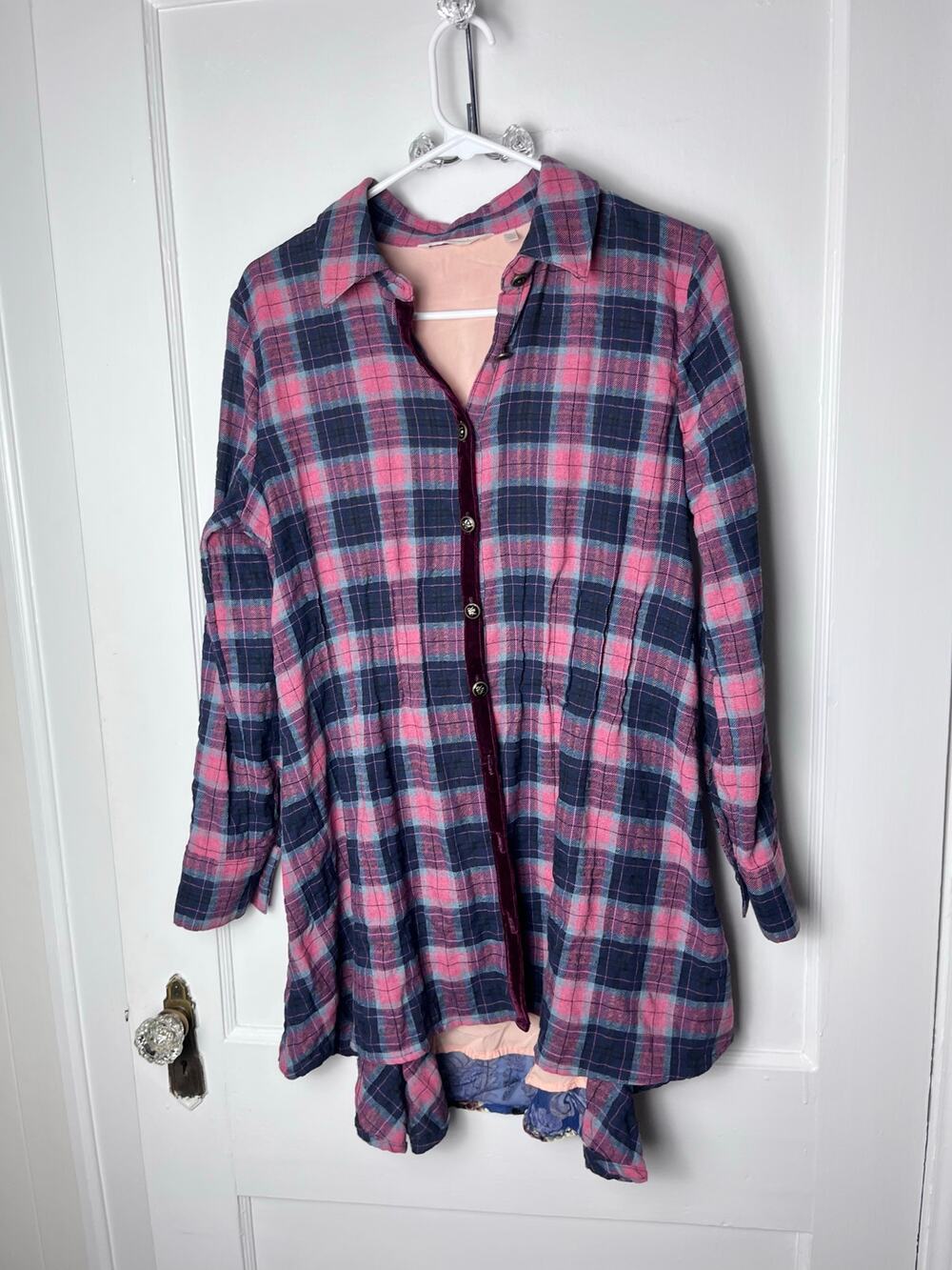 Soft Surroundings Plaid Patchwork Tunic Shirt Small Floral Paisley Boho Artsy